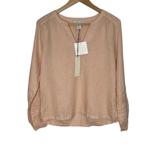 Rachel Zoe Long Sleeve Linen Blend Blouse Womens Small Peach Boho Embroidered - Picture 1 of 9